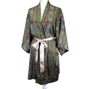 VICTORIAS SECRET Paisley Kimono Robe Geometric Multicolor Satin Womens Sz XS NWT